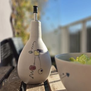 Huilier en céramique fait main avec saladier, collection Géometrik Atelier Kaolin Grenoble